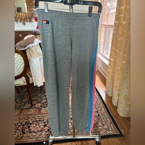 Aviator Nation Pants - Aviator Nation | 5 Stripe Sweatpants | Heather Grey & Neon Rainbow